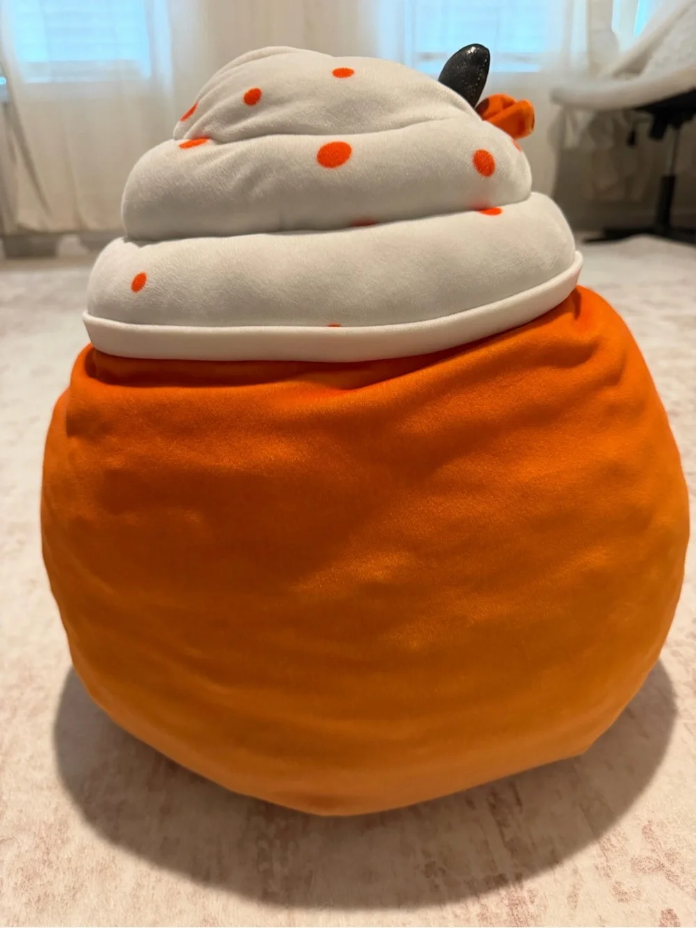 SQUISHMALLOW - Plush Pumpkin Spice Pillow in Bright Orange and White 14 inch